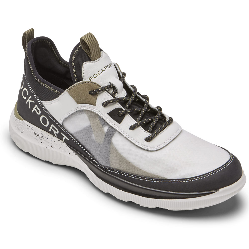 Zapatillas Rockport Hombre Mexico - Truflex Hybrid Mudguard Tie Blancos/Negros - BXQIH1968